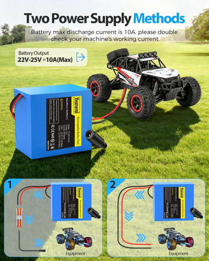 24V 5Ah Lithium-Ion Rechargeable Battery Pack & 2A Charger for RC Cars, LED - NEW!