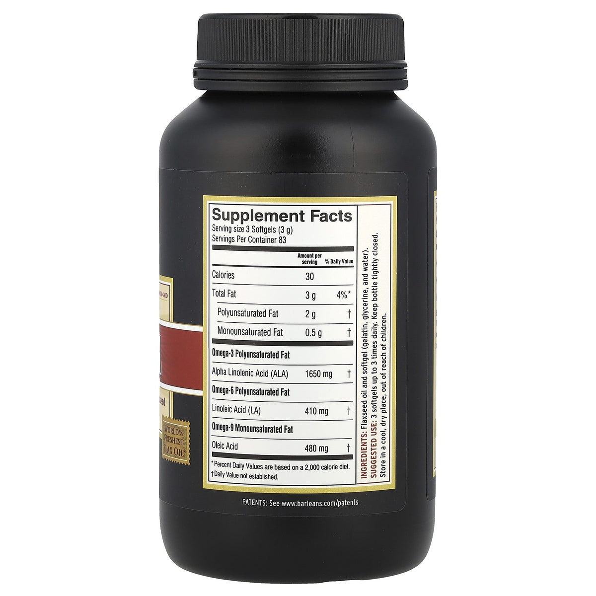 Barlean's Fresh Flax Oil 250 Softgels Non-GMO Gluten-Free Omega-3 Supplement - NEW!