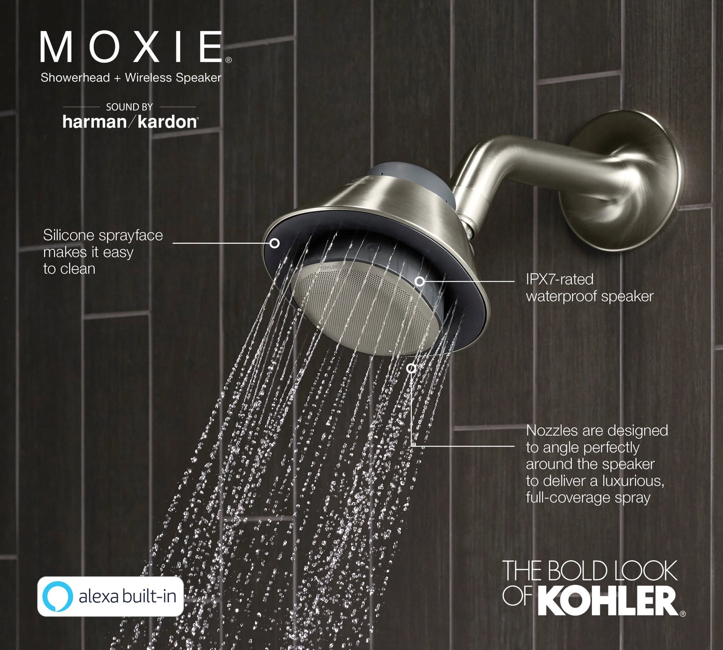 Kohler Moxie 2.5 GPM Shower Head with Bluetooth Speaker - Brushed Nickel, New!