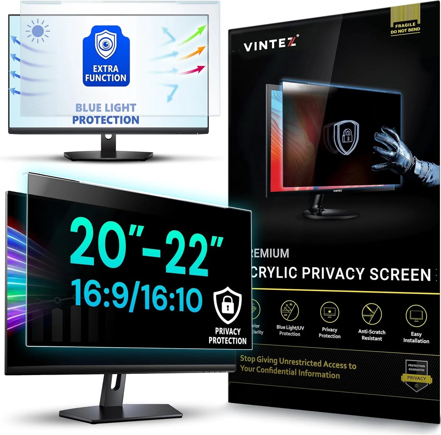 Vintez 21.6 Inch 16:10 Computer Privacy Screen Filter for Widescreen Monitors - NEW!