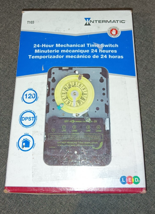 Intermatic T103 120V DPST Mechanical Timer Switch - Heavy Duty, Weatherproof - NEW!