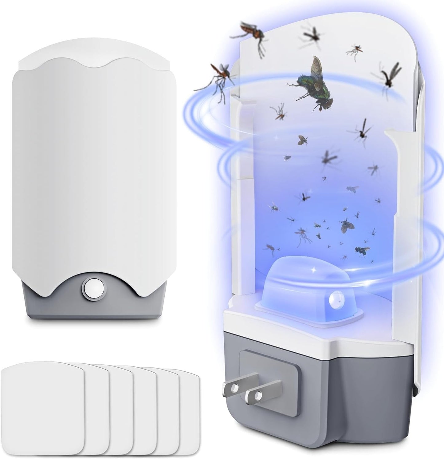 Indoor Fly Trap - 2 Plug-in Catchers with 6 Glue Card Refills, Fruit Fly Control - NEW!