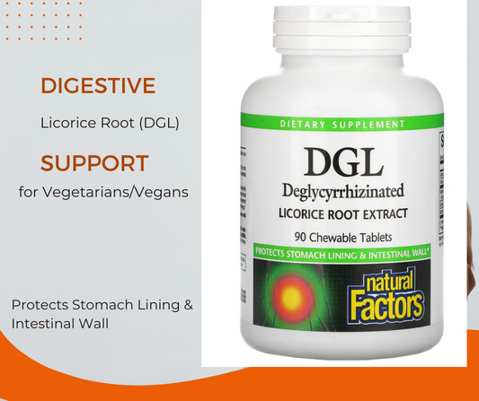 Natural Factors DGL Licorice Root Extract 90 Chewable Tablets for Digestion - exp 05/28