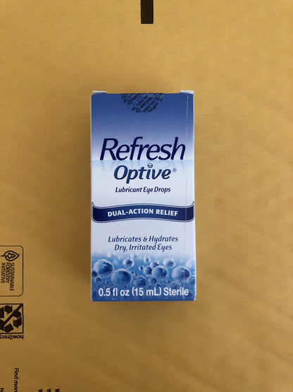 Refresh Optive Lubricant Eye Drops Dual-Action Dry Eye Relief 15 mL Sterile - NEW!