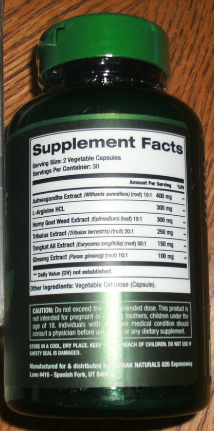Sladak Naturals Testosterone Performance Booster, Plant-Based 60 Capsules - NEW!