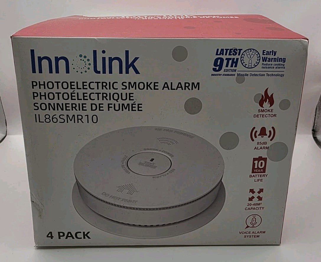 Innolink IL86SMR10 Photoelectric Smoke Alarm 4-Pack, 10-Year Battery Life - NEW!