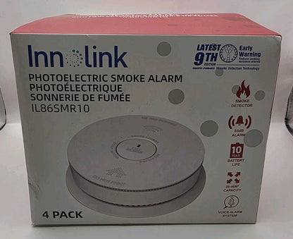 Innolink IL86SMR10 Photoelectric Smoke Alarm 4-Pack, 10-Year Battery Life - NEW!