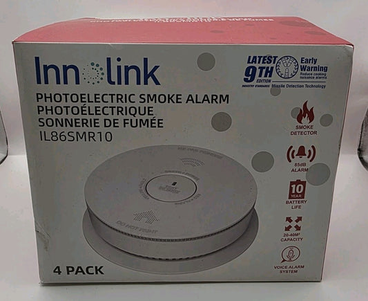 Innolink IL86SMR10 Photoelectric Smoke Alarm 4-Pack, 10-Year Battery Life - NEW!