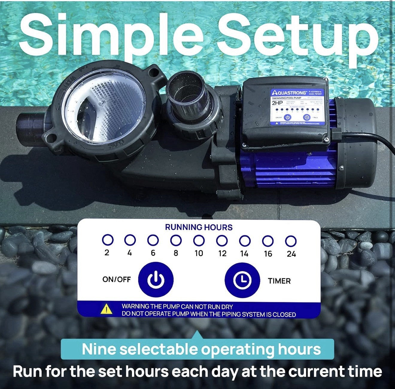 AQUASTRONG 2 HP In/Above Ground Single Speed Pool Pump, 8917 GPH High Flow - NEW!