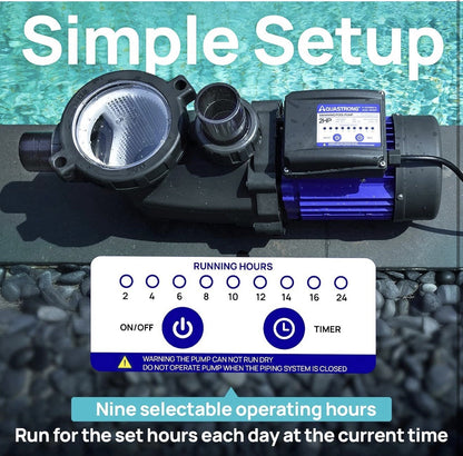 AQUASTRONG 2 HP In/Above Ground Single Speed Pool Pump, 8917 GPH High Flow - NEW!