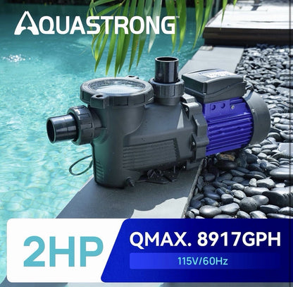AQUASTRONG 2 HP In/Above Ground Single Speed Pool Pump, 8917 GPH High Flow - NEW!