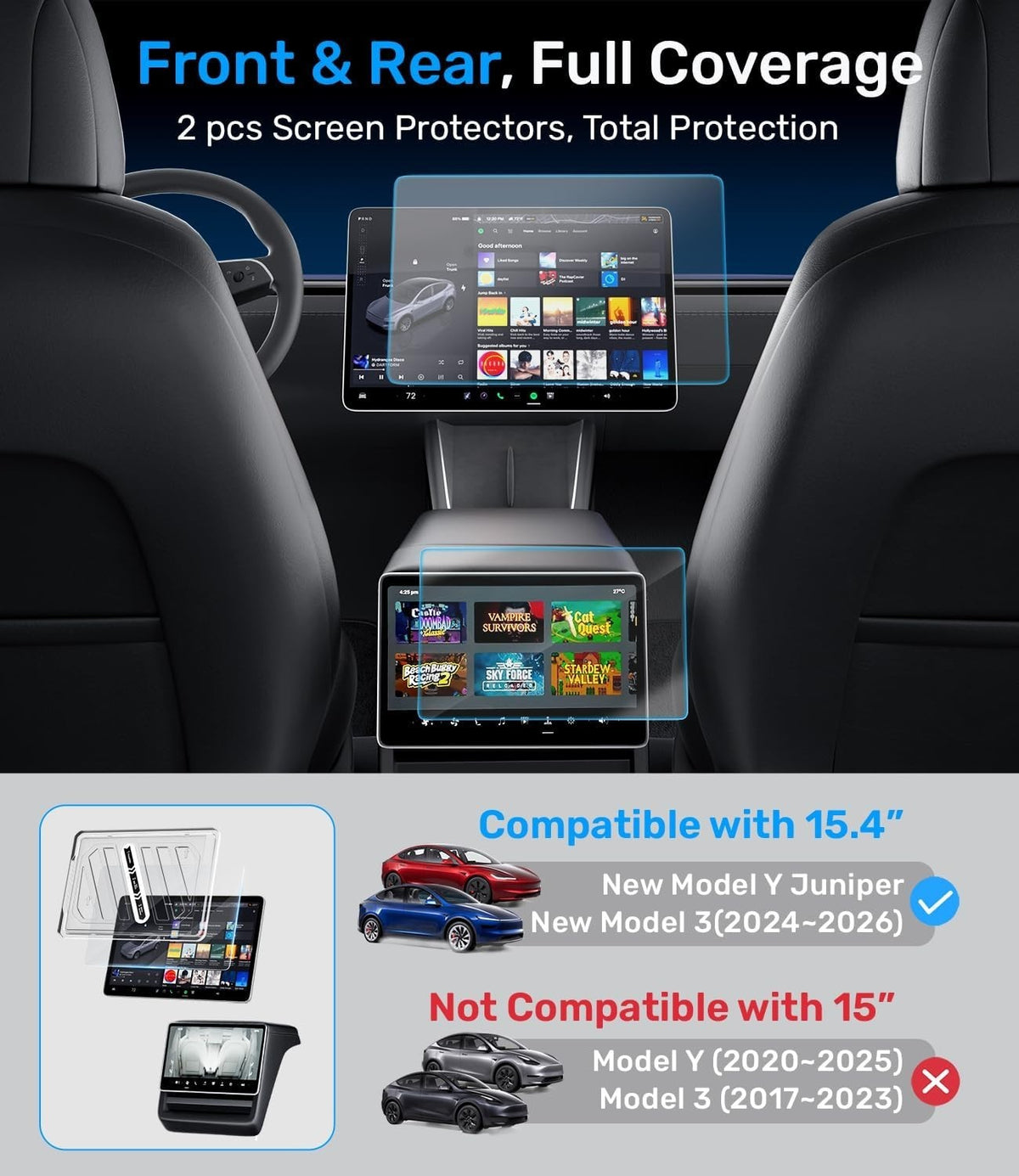 Zanch Tesla Model Y Juniper & Model 3 (2024-2026) 9H Screen Protector Set - NEW!