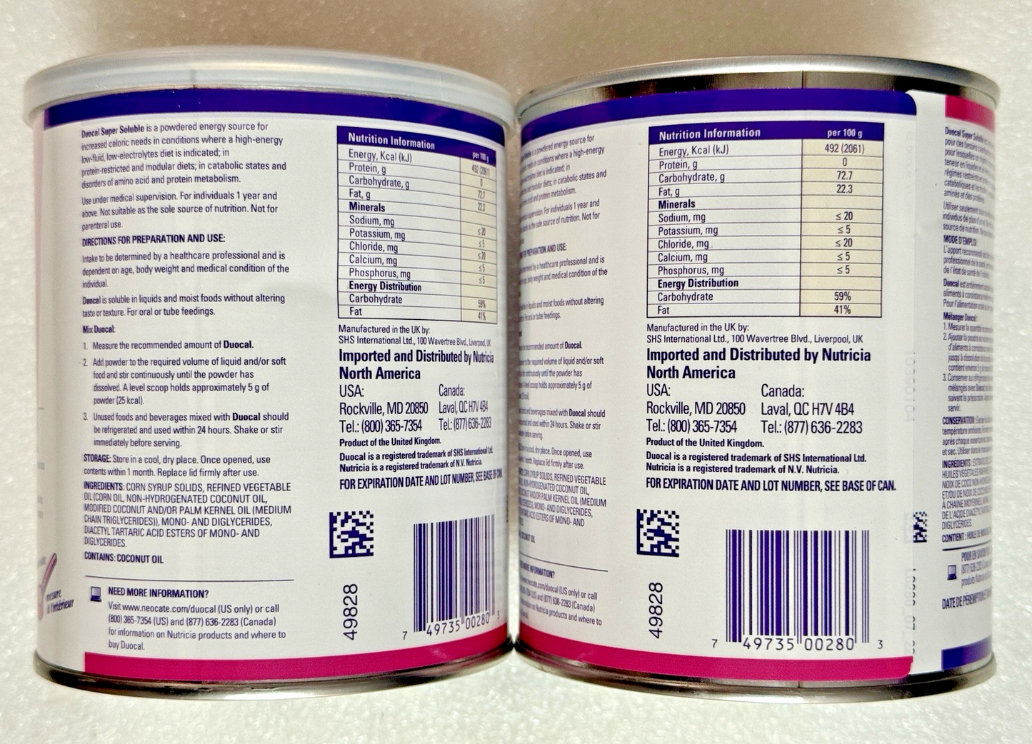 NUTRICIA Duocal Super Soluble Powdered Energy - 2 Cans 14.1 Oz, Exp 2028 - NEW!