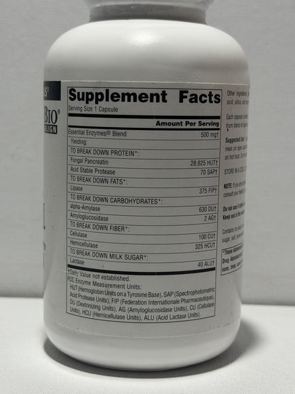 Source Naturals Daily Essential Enzymes 500mg 240 Capsules Digestive Aid - exp.08/29