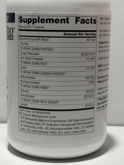 Source Naturals Daily Essential Enzymes 500mg 240 Capsules Digestive Aid - exp.08/29