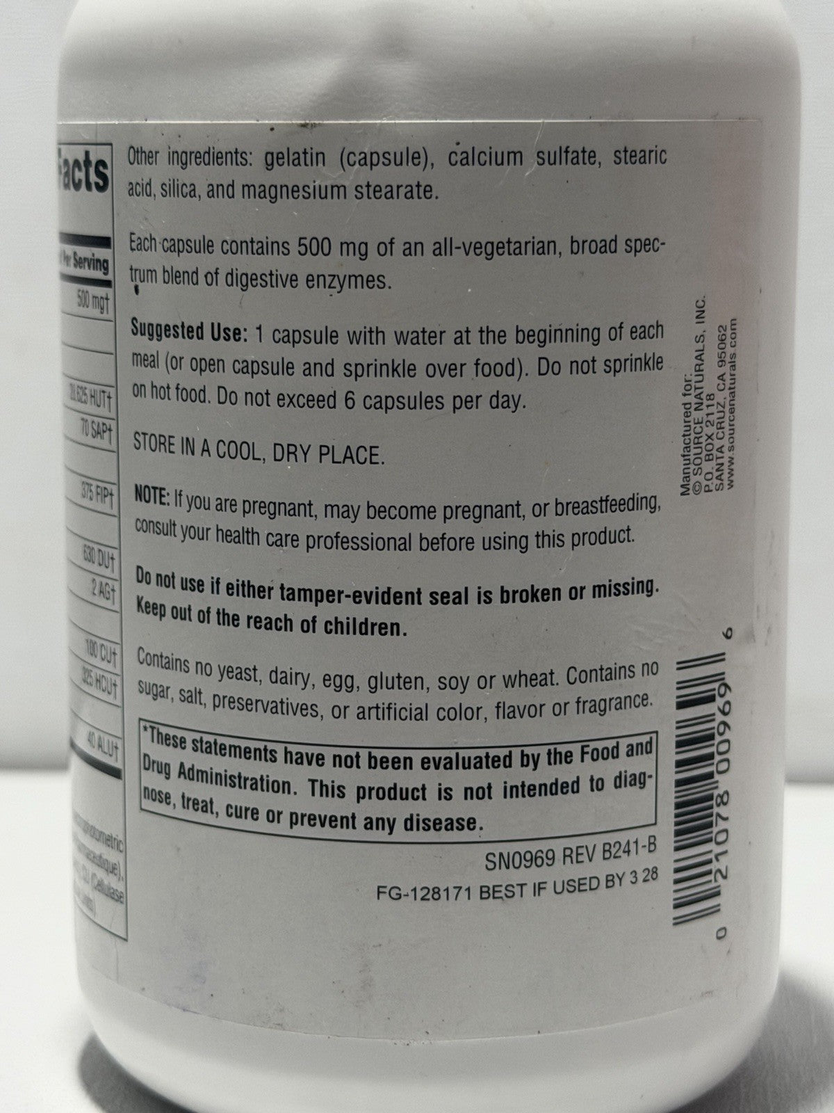 Source Naturals Daily Essential Enzymes 500mg 240 Capsules Digestive Aid - exp.08/29