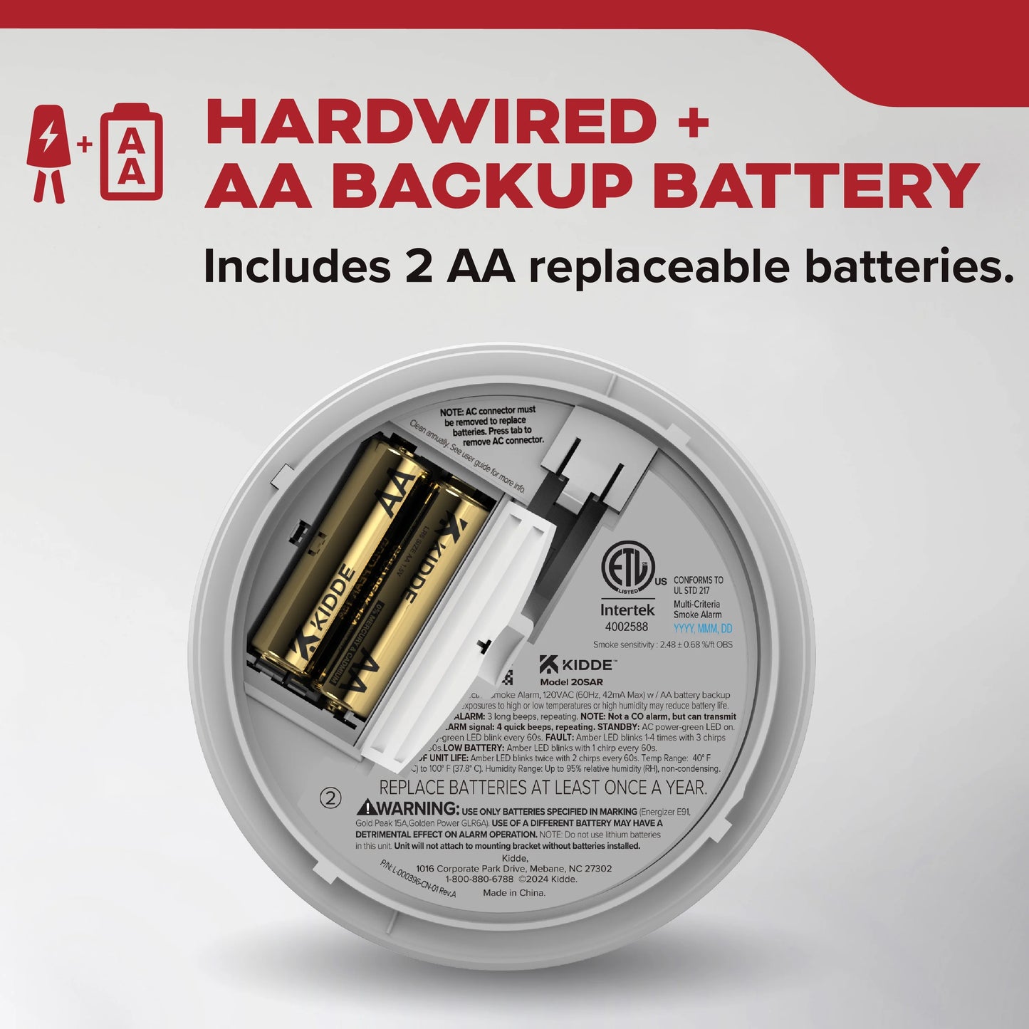 Kidde 20SAR Hardwired Photoelectric Smoke Detector with AA Backup, New!