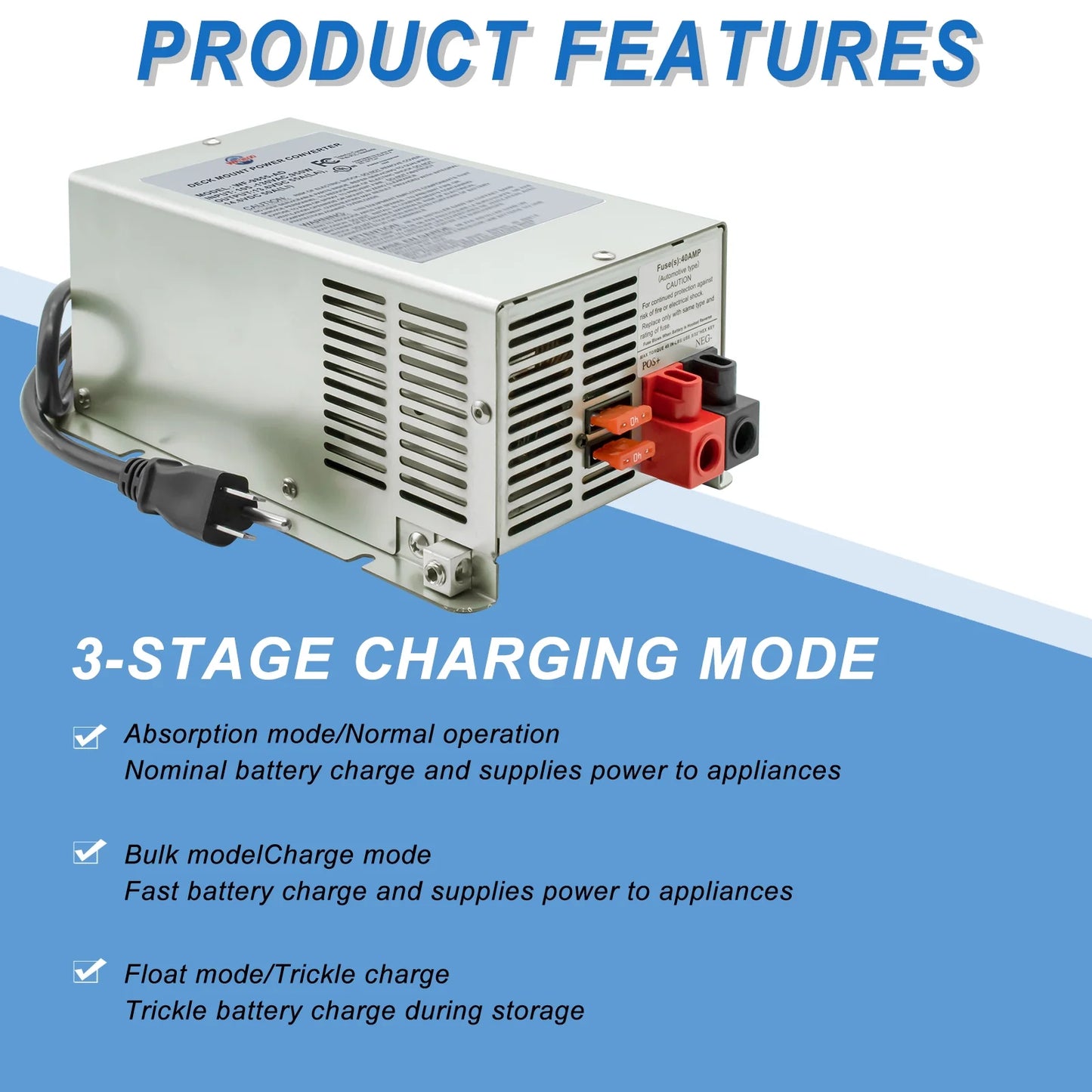 WF-9875-AD Model, 75 Amp DC Output Converter Charger for RV Deck Mount, New!