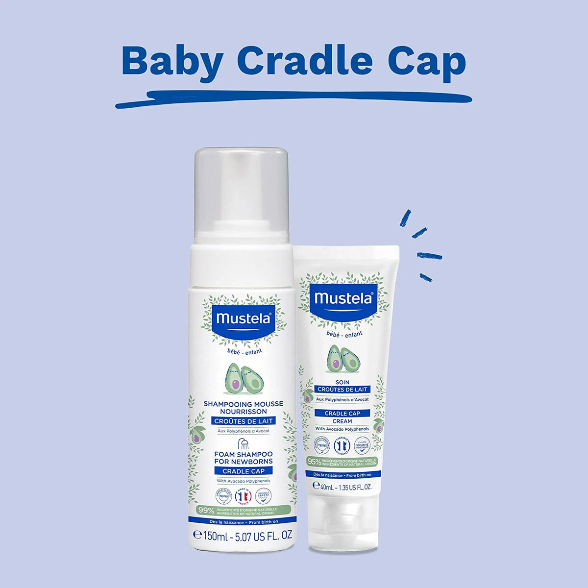 Mustela Foam Shampoo for Newborns 5.07 oz, 2 Pack, Treat Cradle Cap , Exp. 10/28