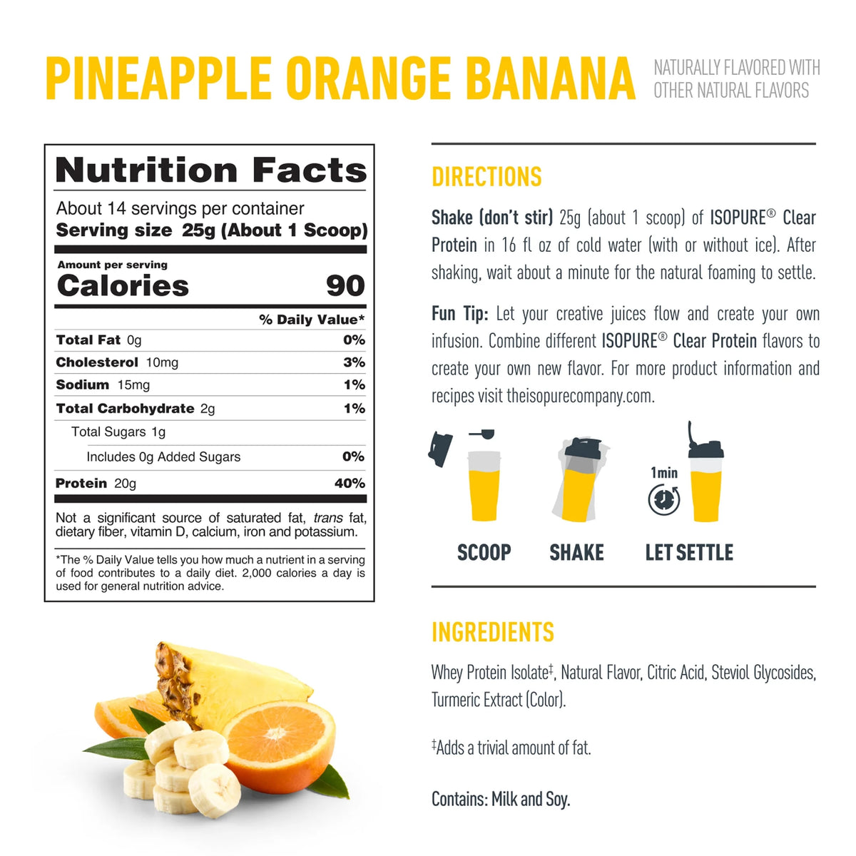 Isopure Clear Low Carb Whey Protein Isolate, Pineapple/Orang/Banana, 14.1 oz - exp0427