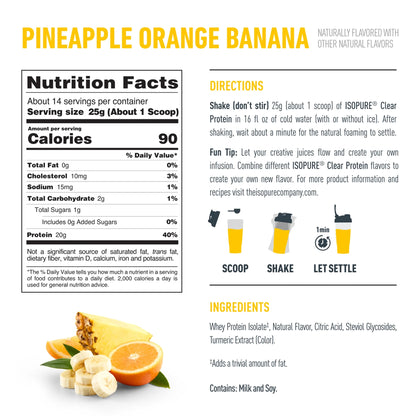 Isopure Clear Low Carb Whey Protein Isolate, Pineapple/Orang/Banana, 14.1 oz - exp0427