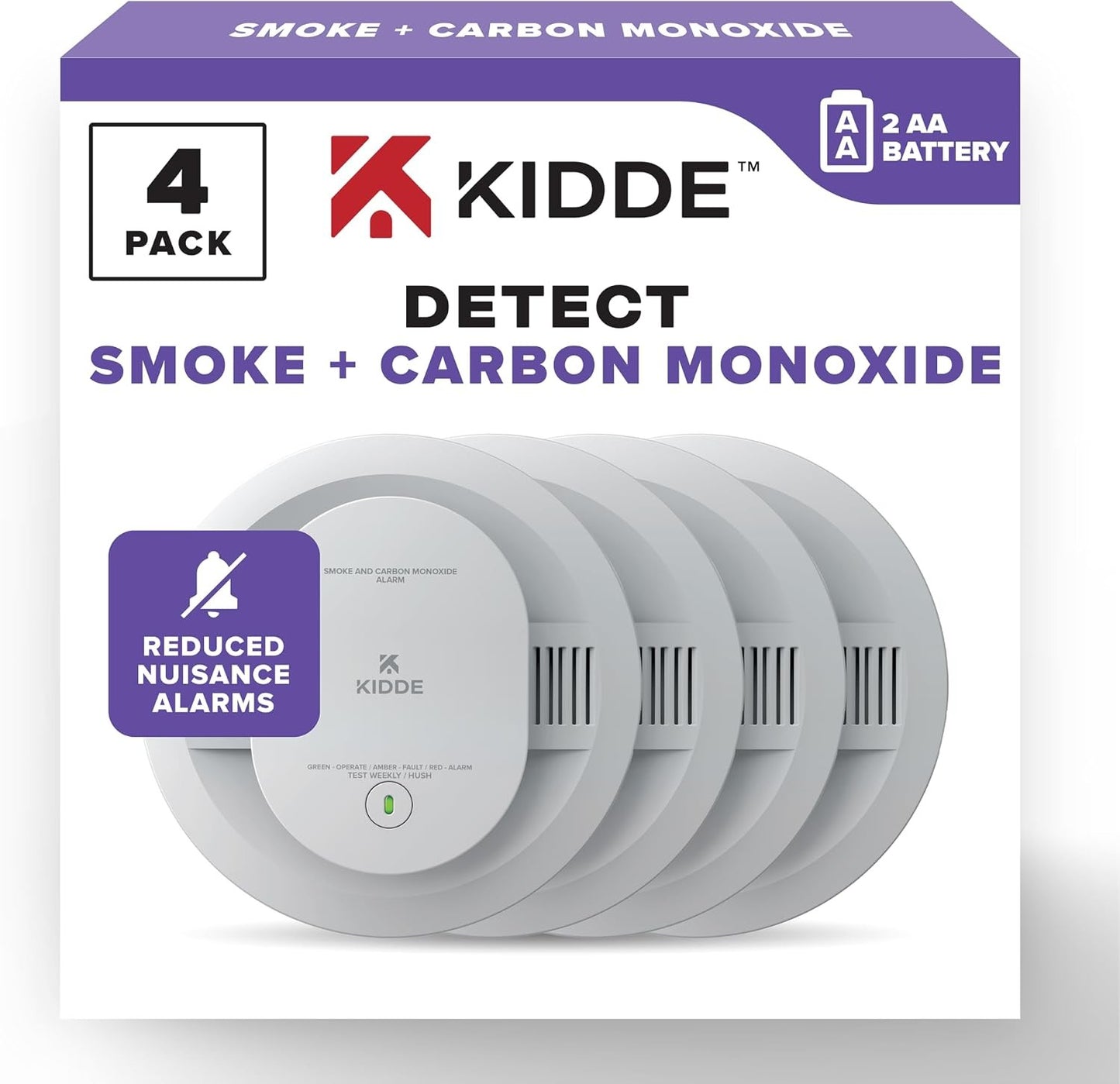 Kidde 30CUDR Smoke & Carbon Monoxide Detector, AA Battery Powered, 4 Pack, New!