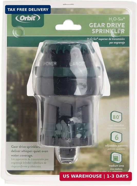 Orbit 58565N H2O-Six Gear-Drive Sprinkler with 6 Spray Patterns - NEW!