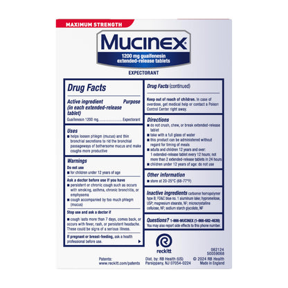 Mucinex Max Strength,  48 Extended R Tablets, Chest Congestion Relief, Exp. 1/28