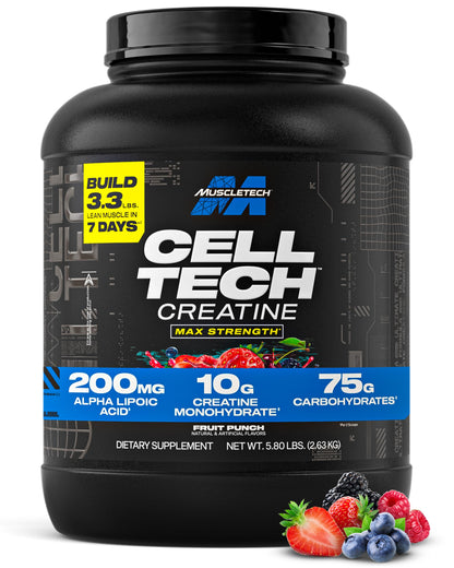 MuscleTech Cell-Tech Creatine Monohydrate Powder, Fruit Punch, 6 lbs, Exp. 7/28