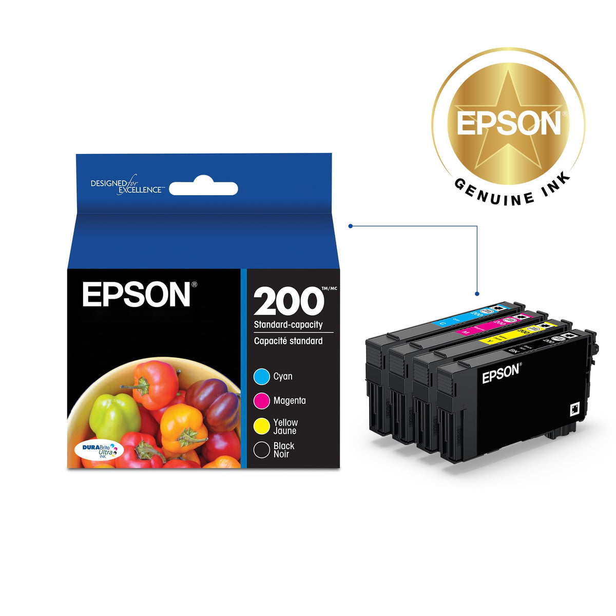Epson 200 Genuine Ink Cartridge Combo Pack Black Color T200120-BCS 4-Pack - NEW!