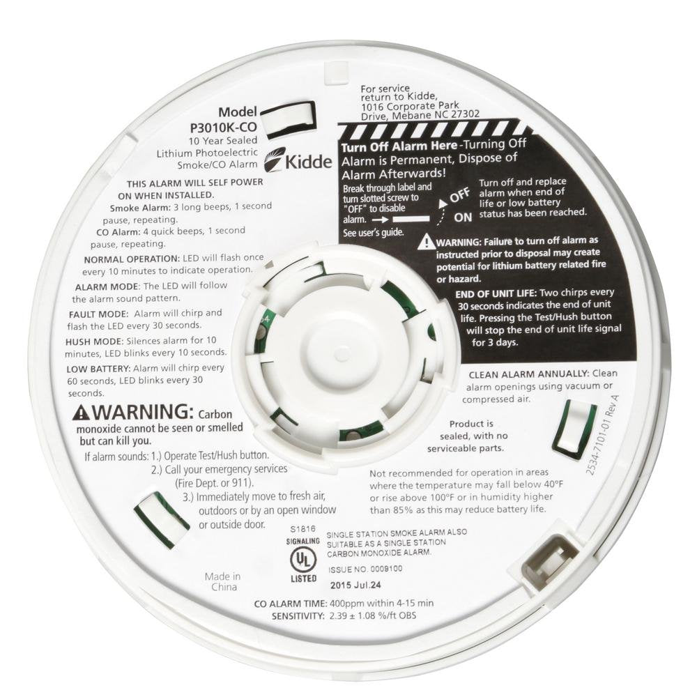 Kidde P3010K-CO Kitchen Smoke & Carbon Monoxide Alarm with 10-Year Battery, New!