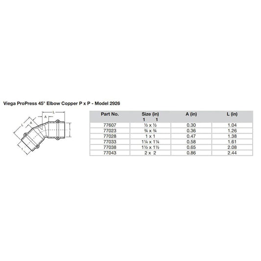 Viega ProPress 1-1/2 Inch 45° Elbow Fitting #77038 for Plumbing! - New!