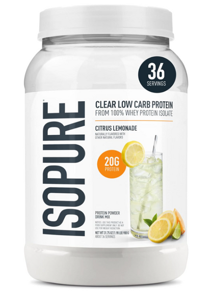Isopure Clear Whey Isolate Protein Citrus Lemonade 36 Serv Gluten Free - exp.07/27
