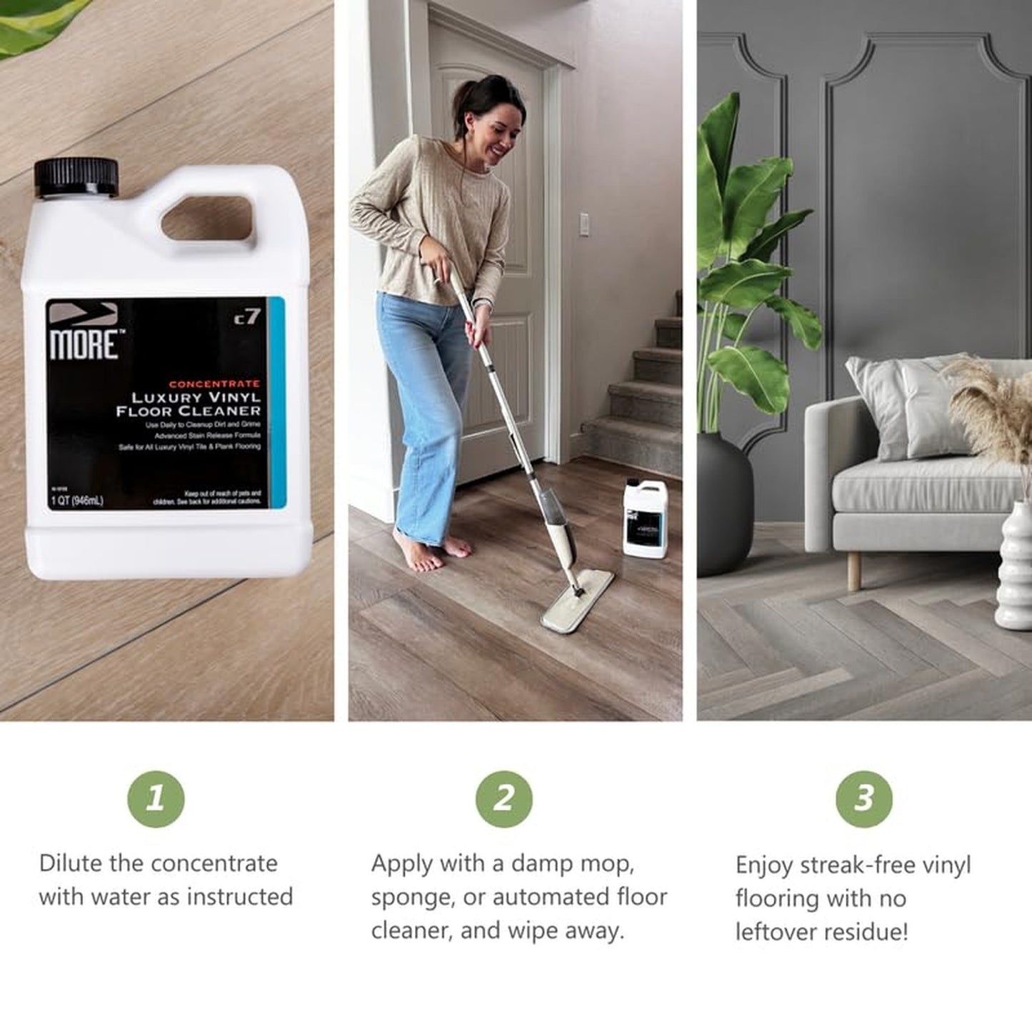 MORE Luxury Vinyl Floor Cleaner 32oz - Water-Based, Unscented, Streak Free - New!