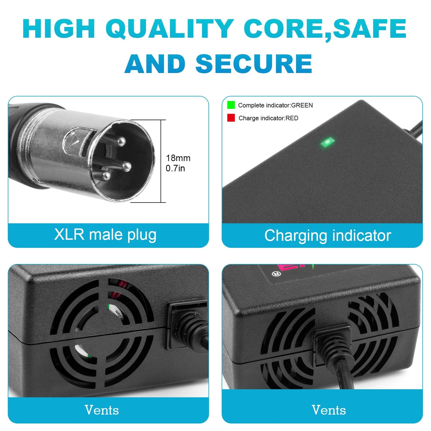 29V 5A 3-Pin Male XLR Charger for Lakematic, Pride, Jazzy, Drive, Scooters - New