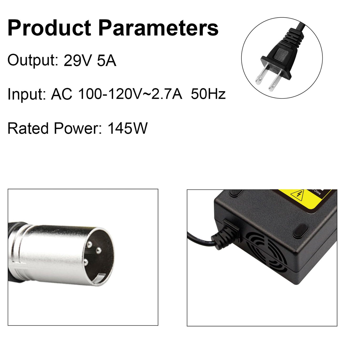 29V 5A 3-Pin Male XLR Charger for Lakematic, Pride, Jazzy, Drive, Scooters - New