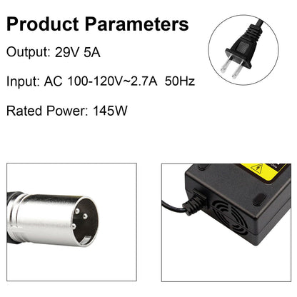 29V 5A 3-Pin Male XLR Charger for Lakematic, Pride, Jazzy, Drive, Scooters - New
