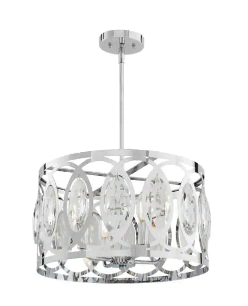 4-Light Polished Chrome Round Drum Pendant Light for Glam Home Decor - NEW!