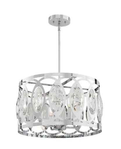 4-Light Polished Chrome Round Drum Pendant Light for Glam Home Decor - NEW!