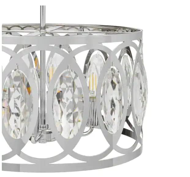 4-Light Polished Chrome Round Drum Pendant Light for Glam Home Decor - NEW!
