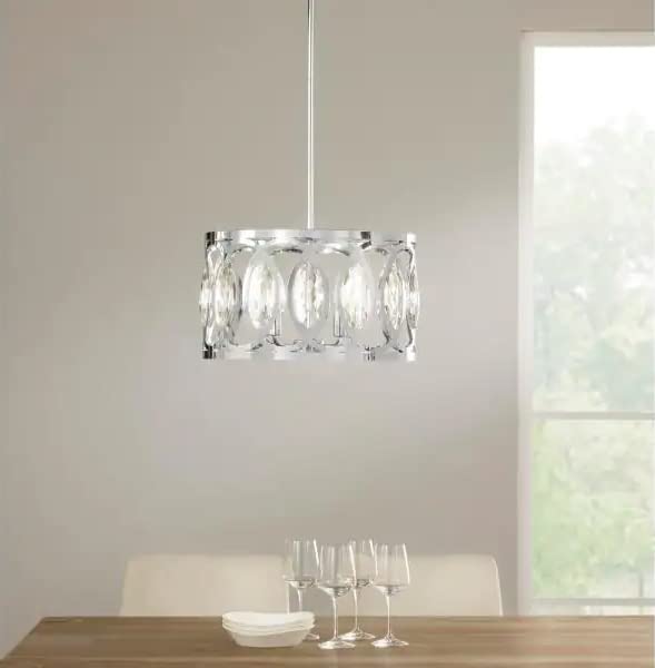 4-Light Polished Chrome Round Drum Pendant Light for Glam Home Decor - NEW!