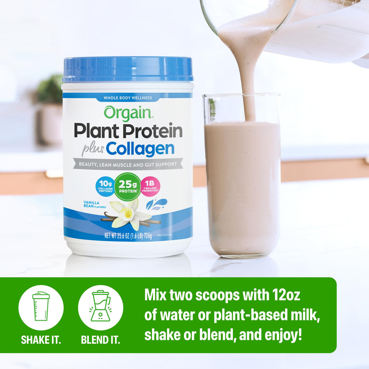 Orgain Organic Protein Powder with Collagen Vanilla Bean,1.6 lb, 25g Protein-exp01/27