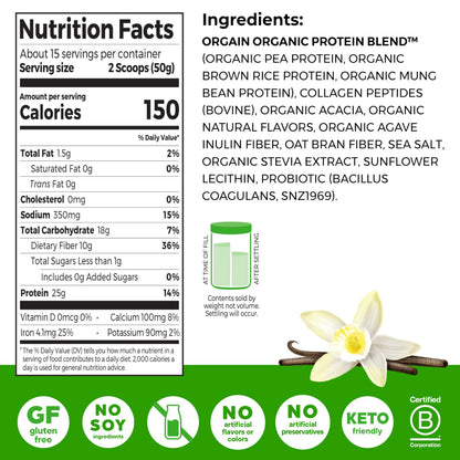 Orgain Organic Protein Powder with Collagen Vanilla Bean,1.6 lb, 25g Protein-exp01/27