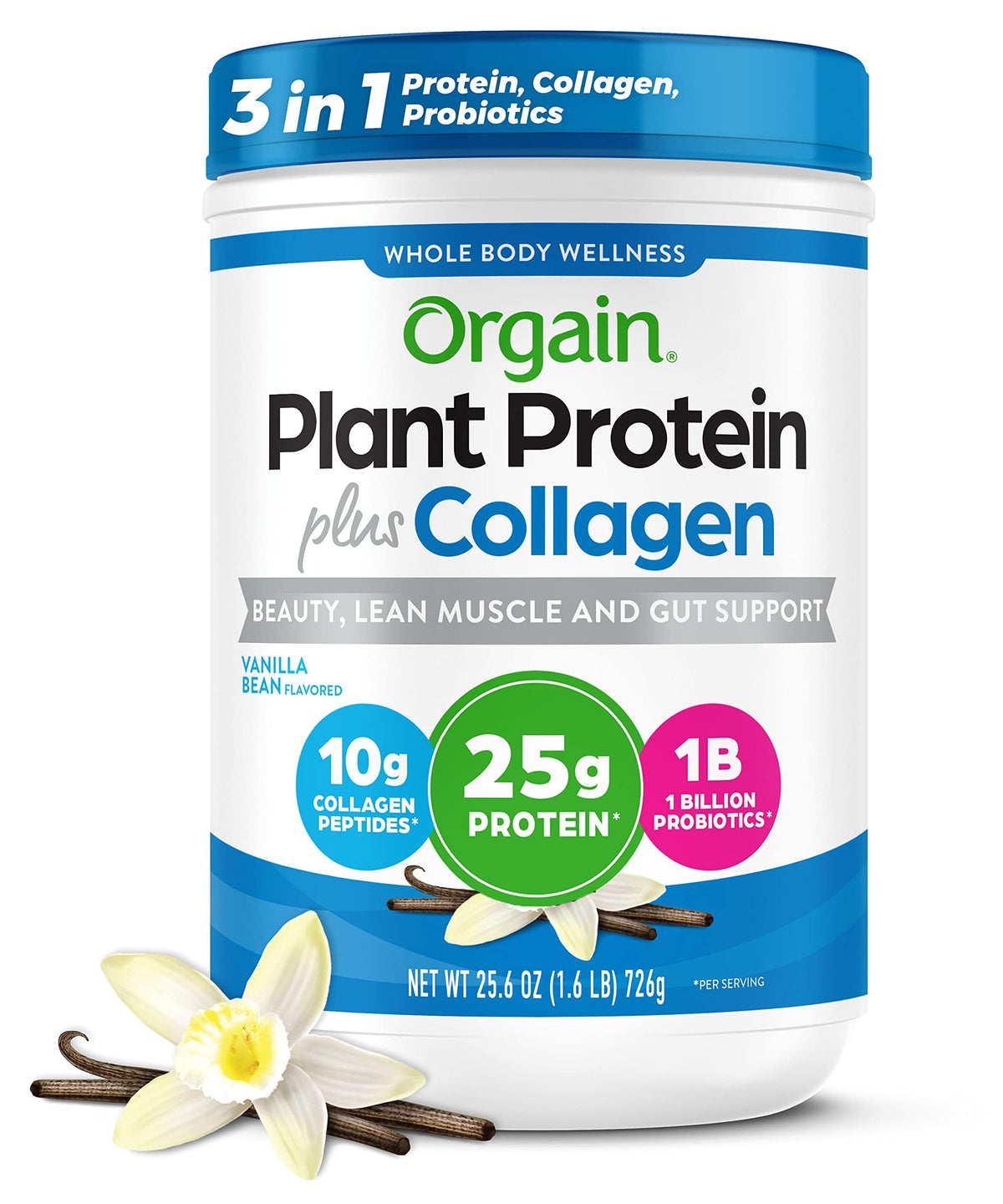 Orgain Organic Protein Powder with Collagen Vanilla Bean,1.6 lb, 25g Protein-exp01/27