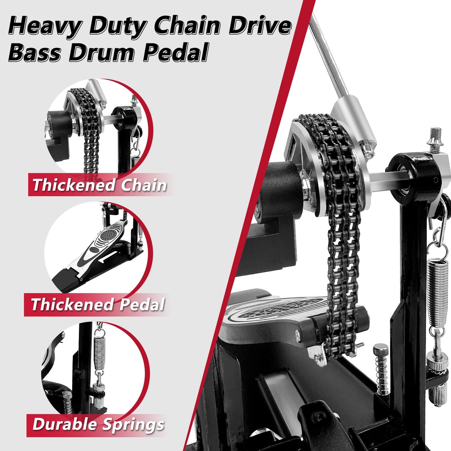 Double Bass Drum Pedal with Adjustable Chain Drive for Percussion Kits