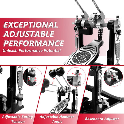 Double Bass Drum Pedal with Adjustable Chain Drive for Percussion Kits