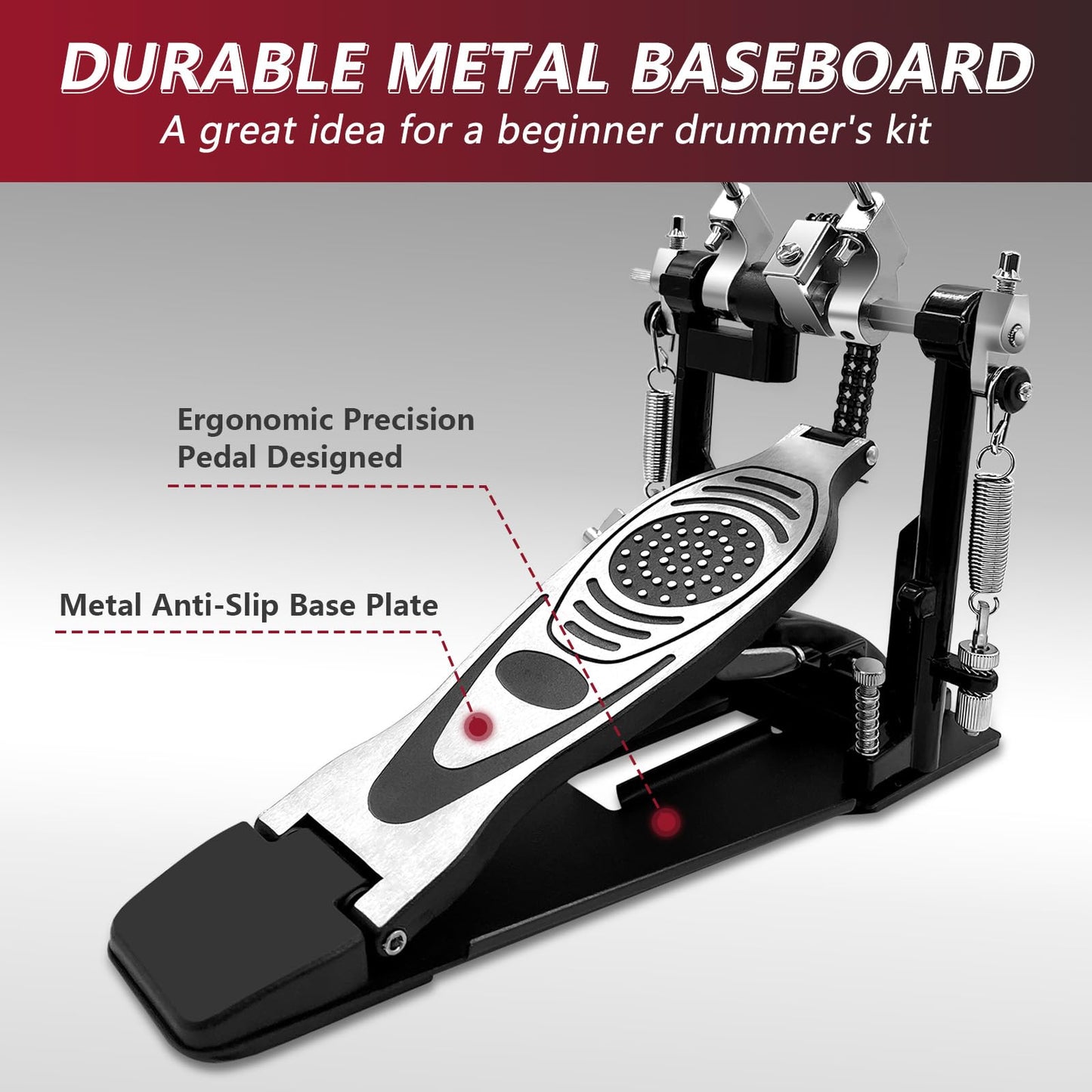 Double Bass Drum Pedal with Adjustable Chain Drive for Percussion Kits