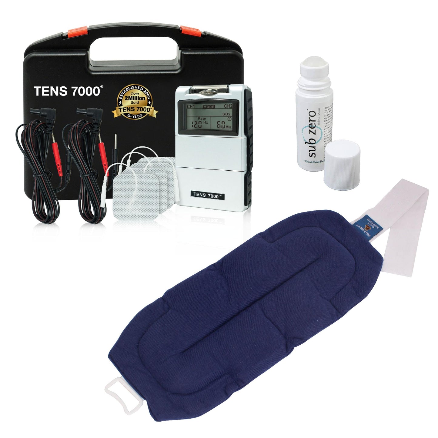 TENS 7000 Back Pain Relief Kit with Muscle Stimulator, Gel and Heating Pad