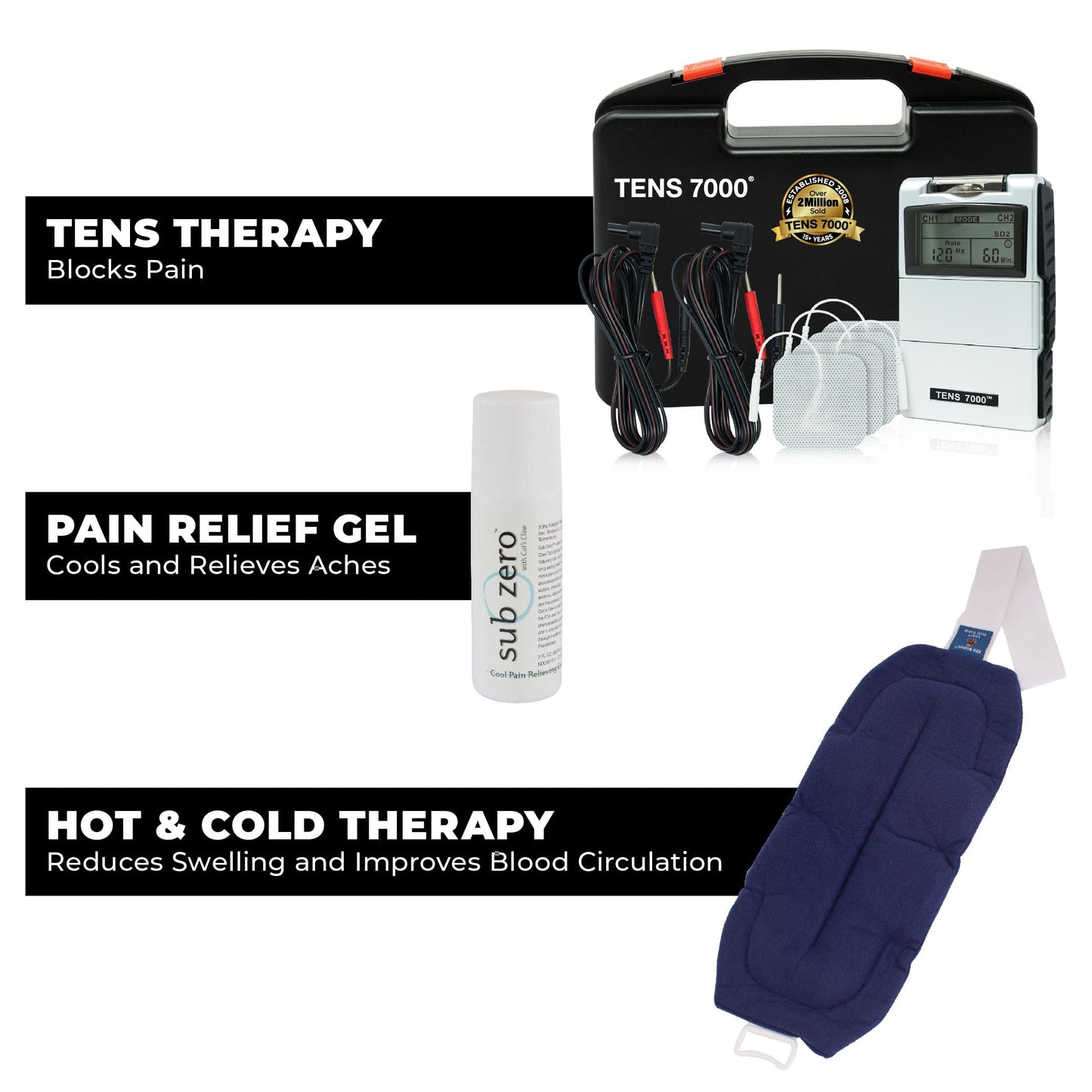 TENS 7000 Back Pain Relief Kit with Muscle Stimulator, Gel and Heating Pad