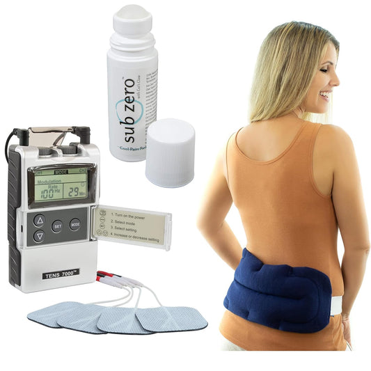 TENS 7000 Back Pain Relief Kit with Muscle Stimulator, Gel and Heating Pad